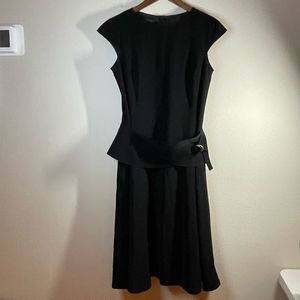 Anne Klein Women’s Black dress with ruffle waist with peplum belt. Size 4.